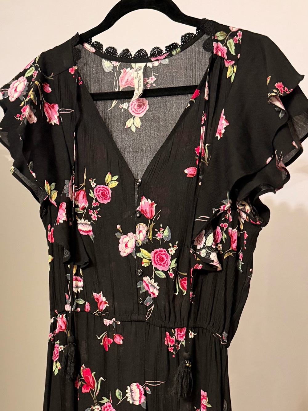 American Rag Black Maxi Dress with Pink Floral Print